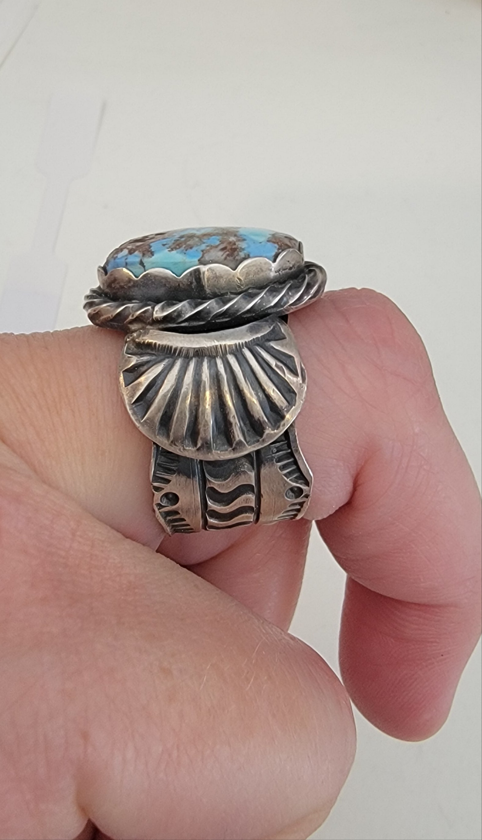 Navajo Tillie John handmade sterling silver Golden Hills ring size 10