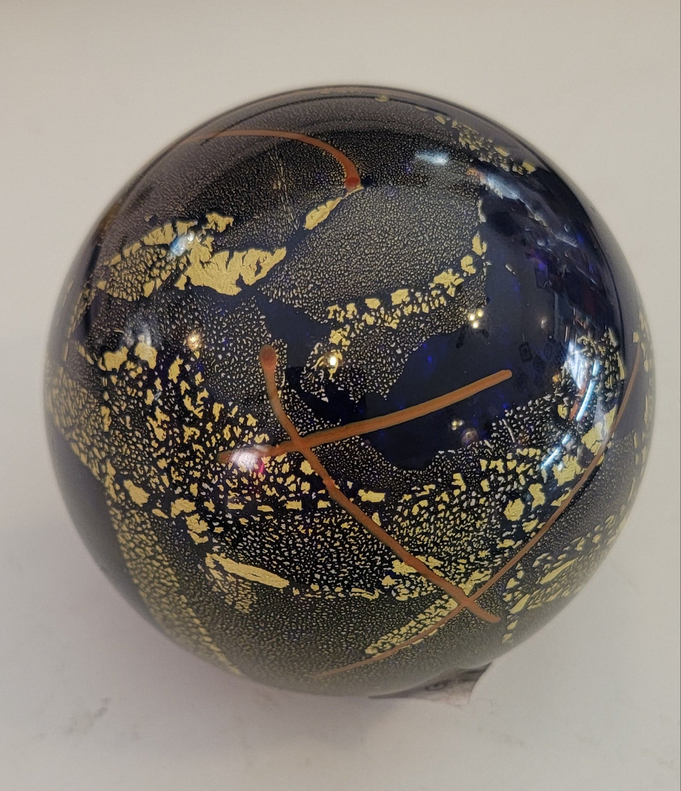 Glass Eye Studio Cobalt With Gold Paperweight