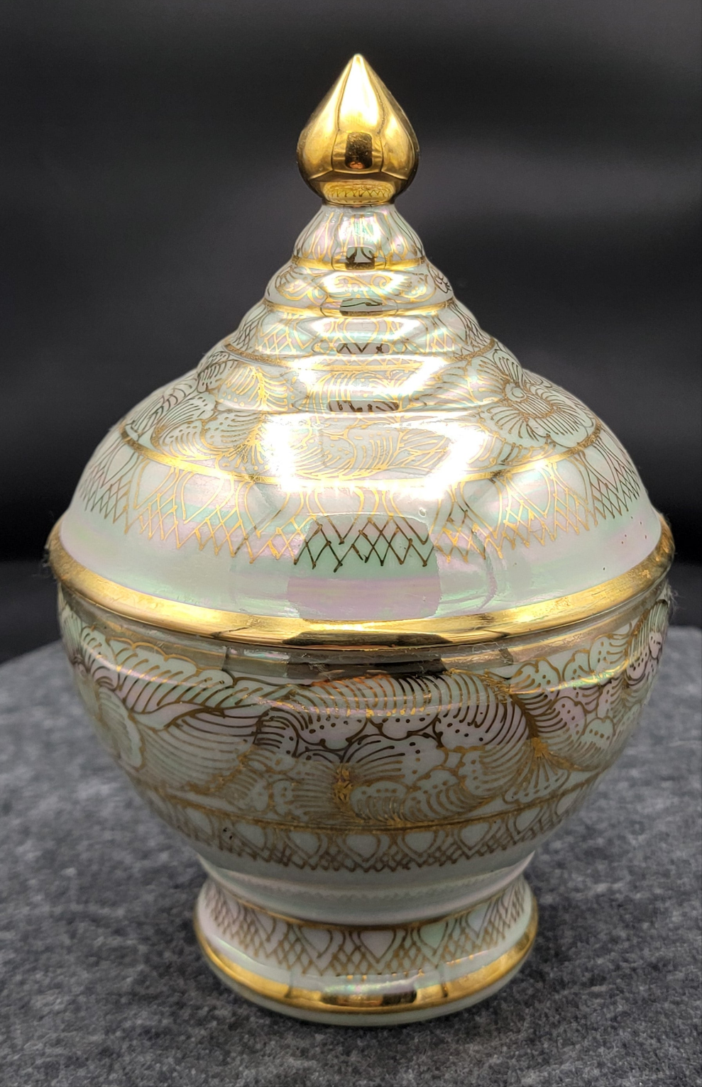 Beautiful iridescent lidded dish