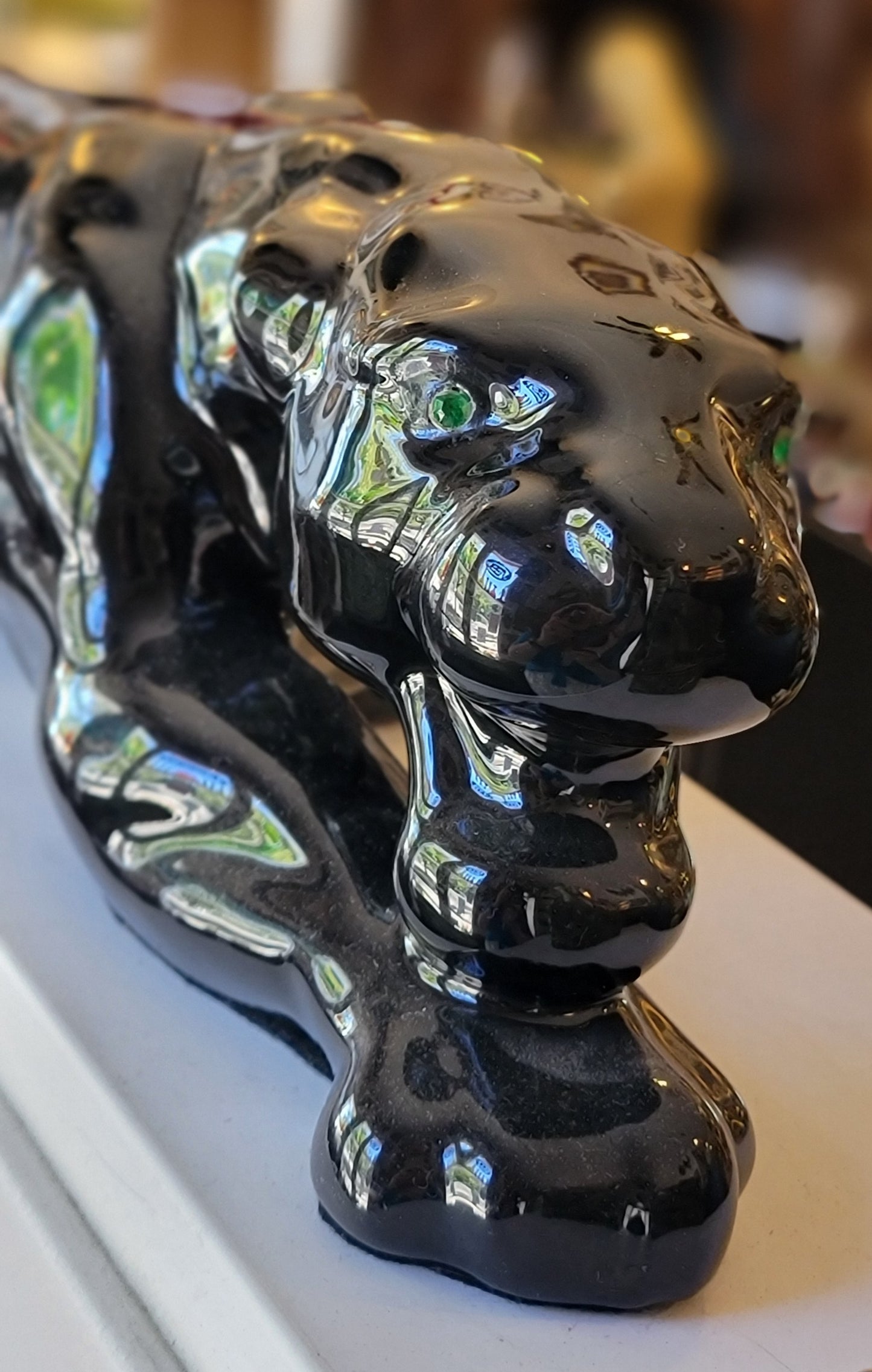 Gorgeous MCM 24" long black panther with green gemstone eyes