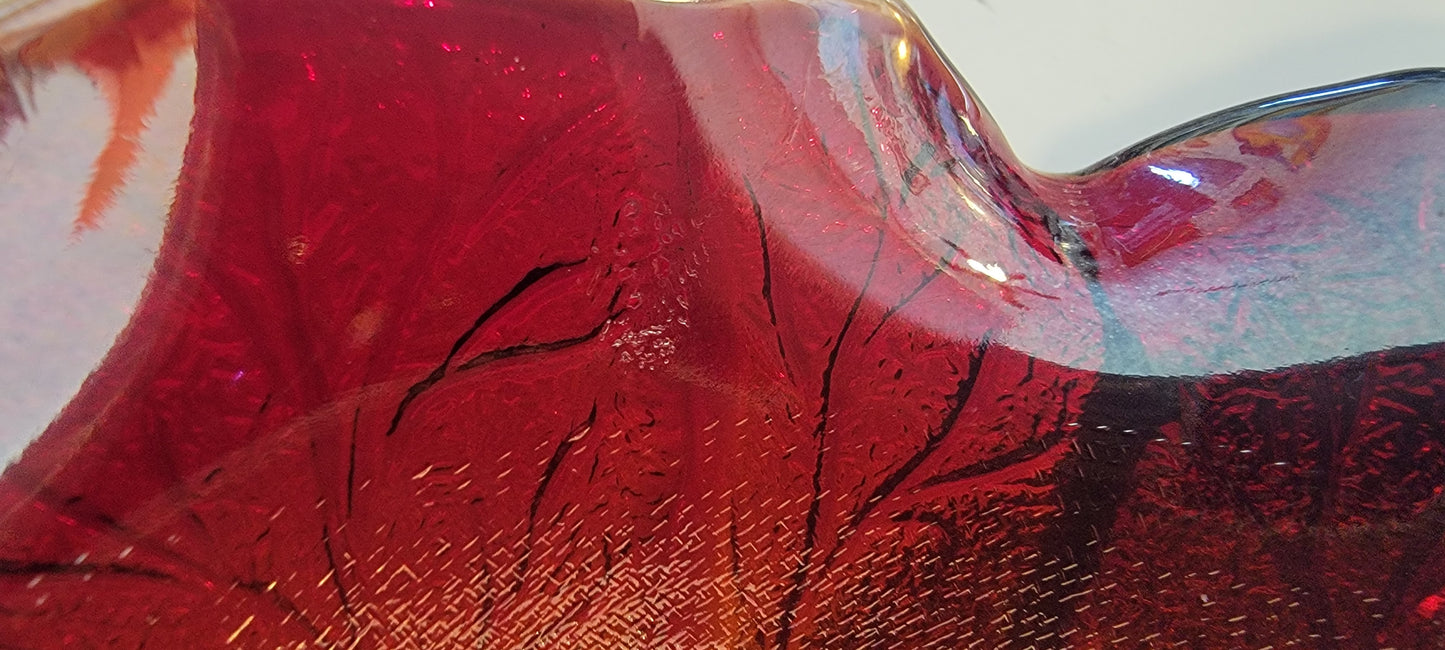 Imperial Glass Acanthus Leaf Footed Red Carnival Glass Bowl
