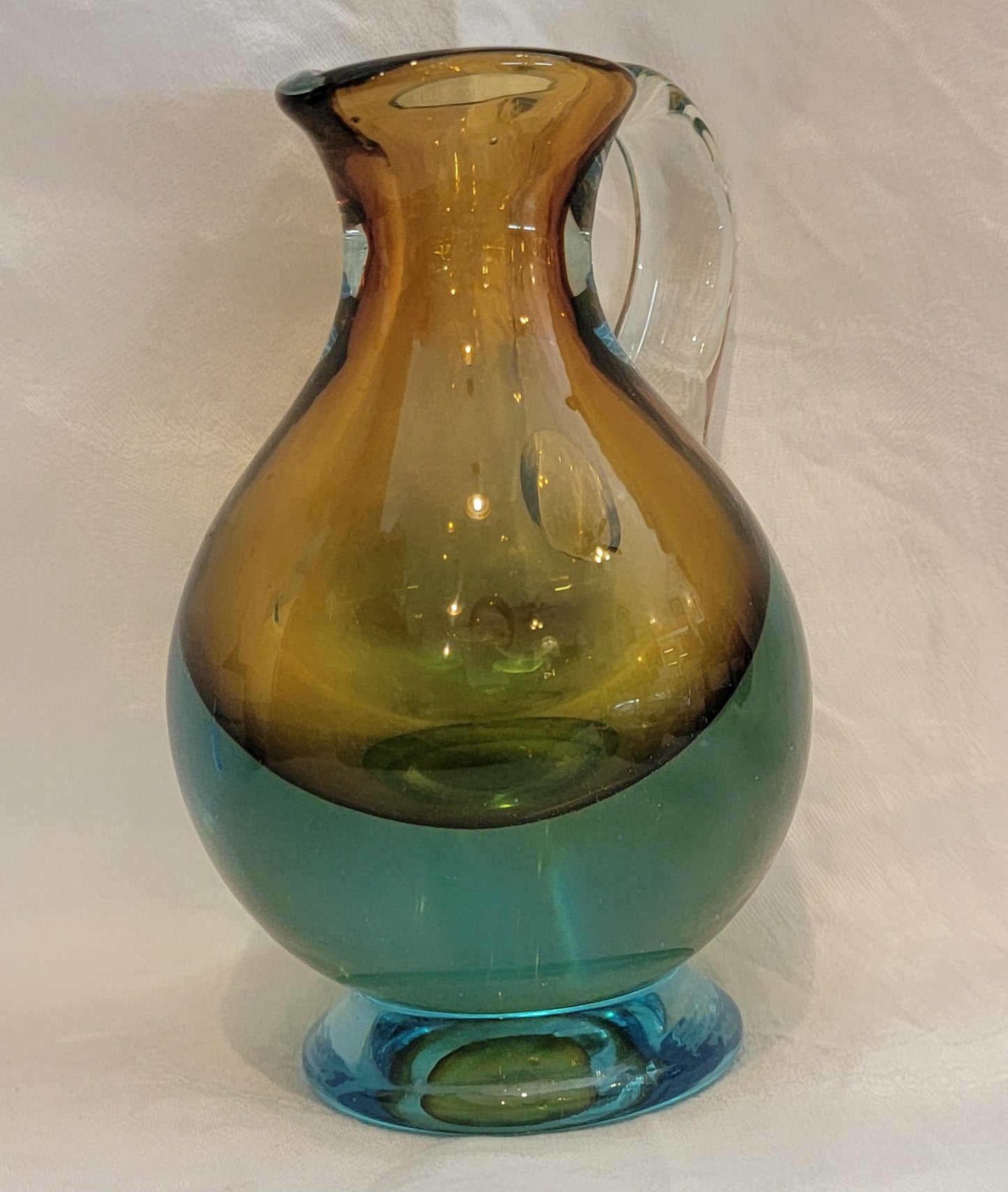 Blue and orange Murano Sommerso glass pitcher