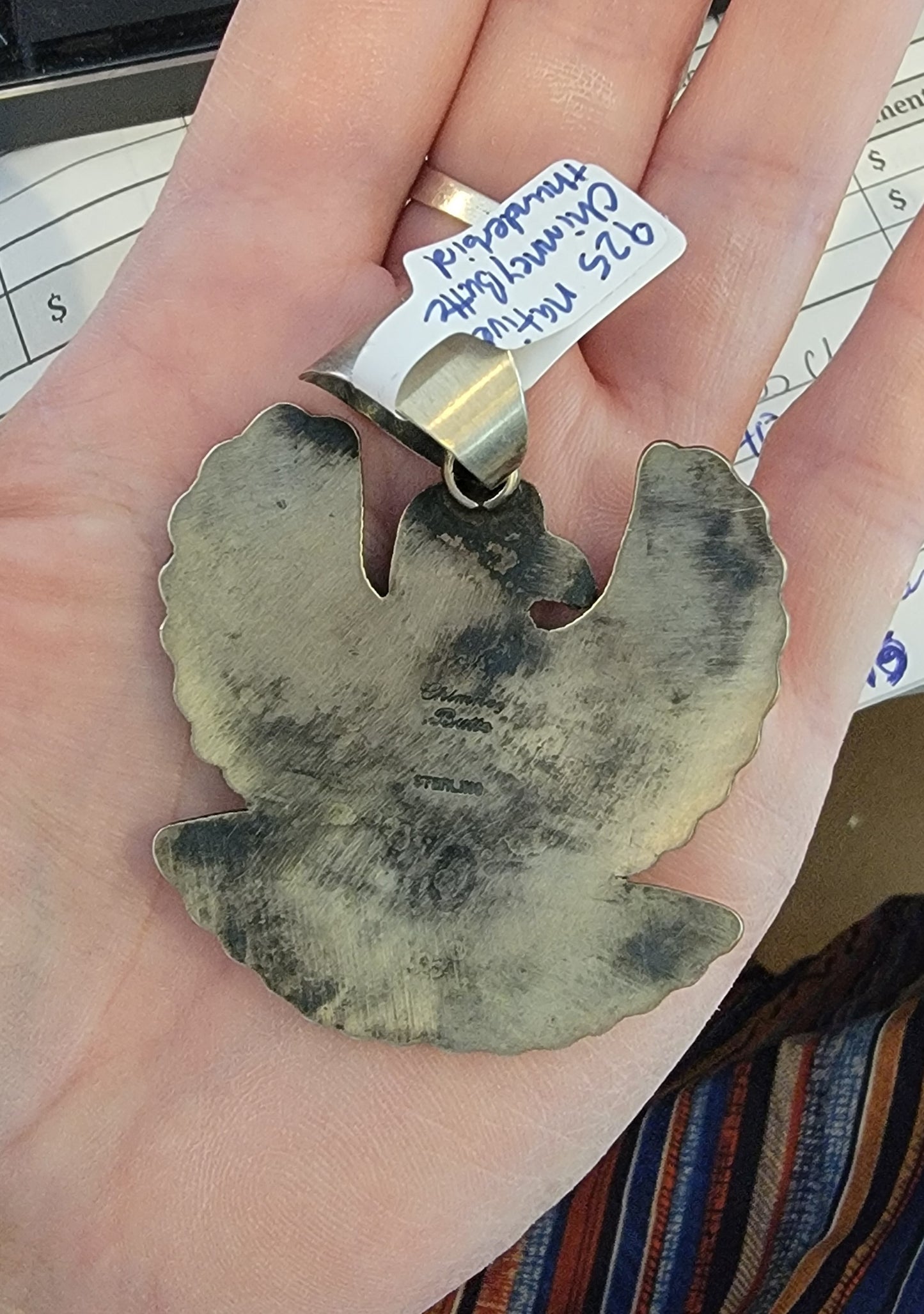 Native Chimney Butte sterling silver thunderbird pendant