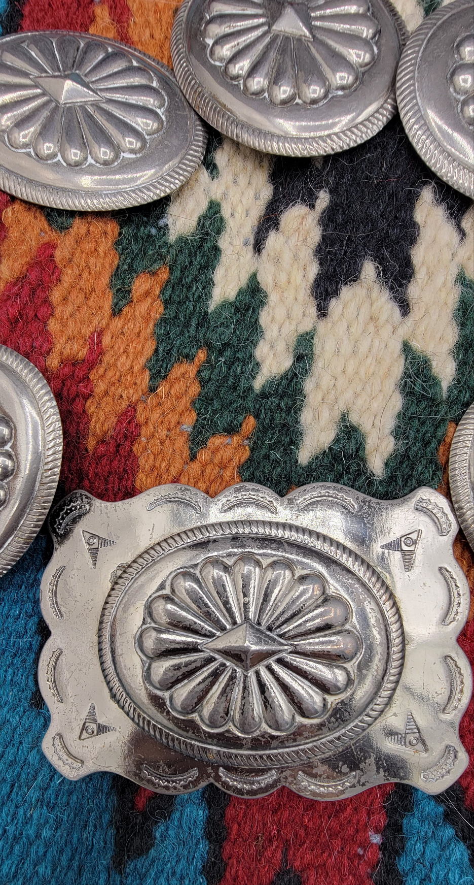 Vintage native American conchos and belt buckle set of 8