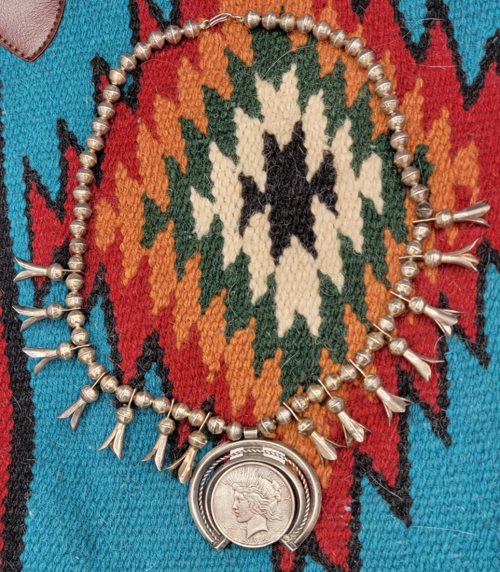 925 squash blossom 22" necklace with 1922 liberty dollar coin