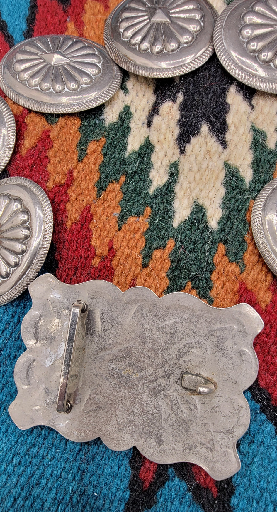 Vintage native American conchos and belt buckle set of 8