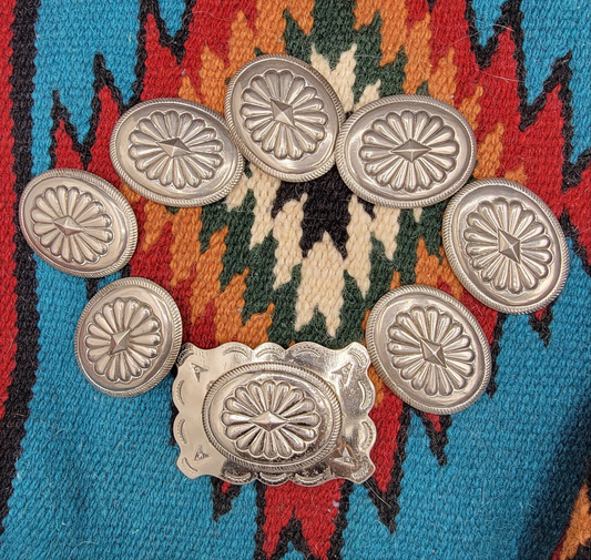 Vintage native American conchos and belt buckle set of 8