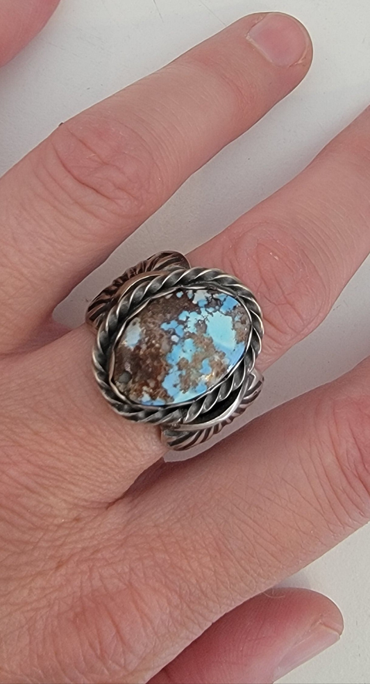 Navajo Tillie John handmade sterling silver Golden Hills ring size 10