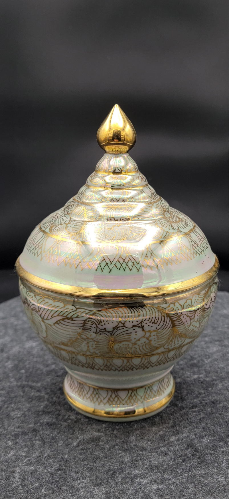 Beautiful iridescent lidded dish