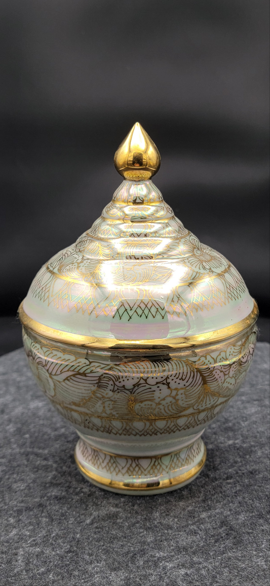 Beautiful iridescent lidded dish
