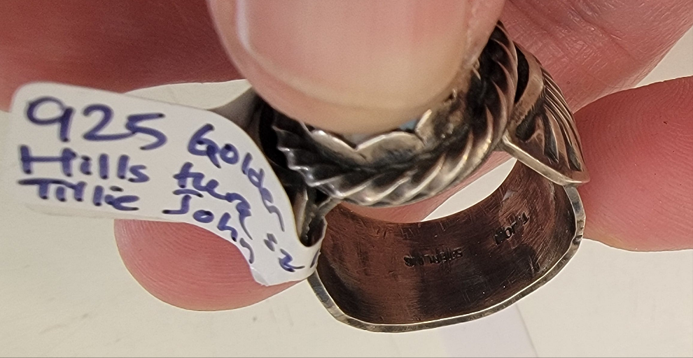 Navajo Tillie John handmade sterling silver Golden Hills ring size 10