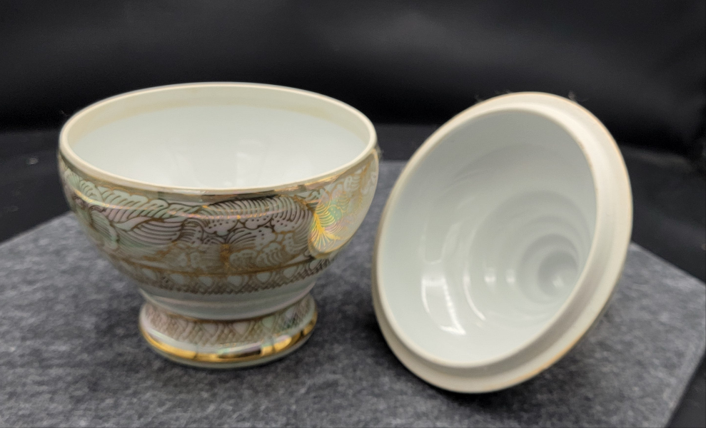 Beautiful iridescent lidded dish