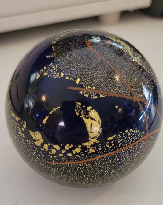Glass Eye Studio Cobalt With Gold Paperweight