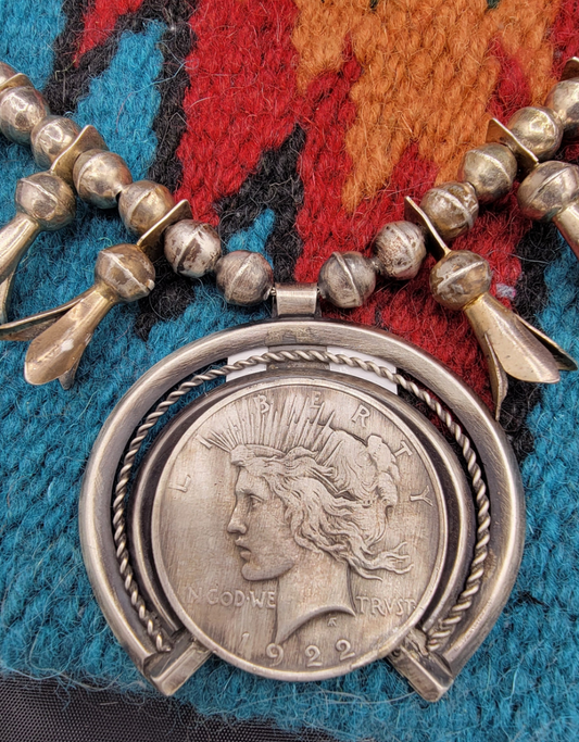 925 squash blossom 22" necklace with 1922 liberty dollar coin