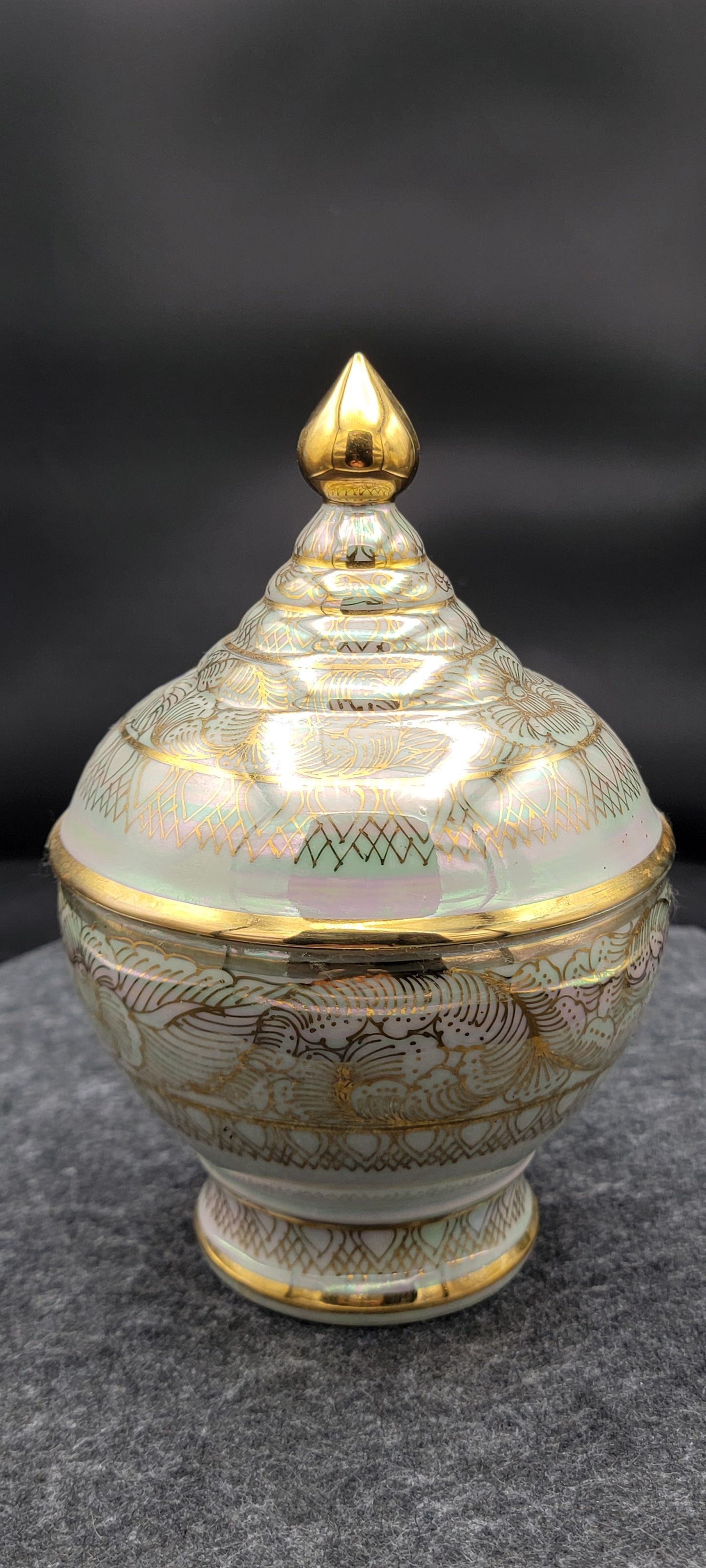 Beautiful iridescent lidded dish