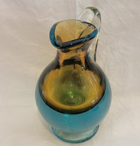 Blue and orange Murano Sommerso glass pitcher