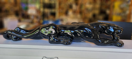 Gorgeous MCM 24" long black panther with green gemstone eyes