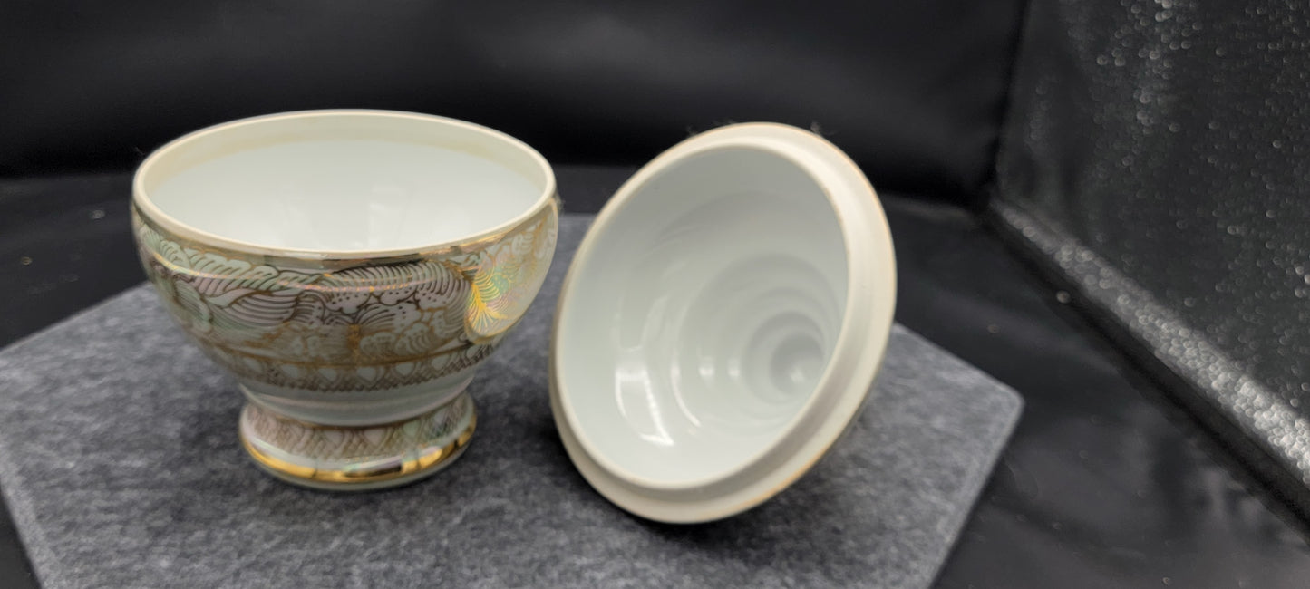 Beautiful iridescent lidded dish