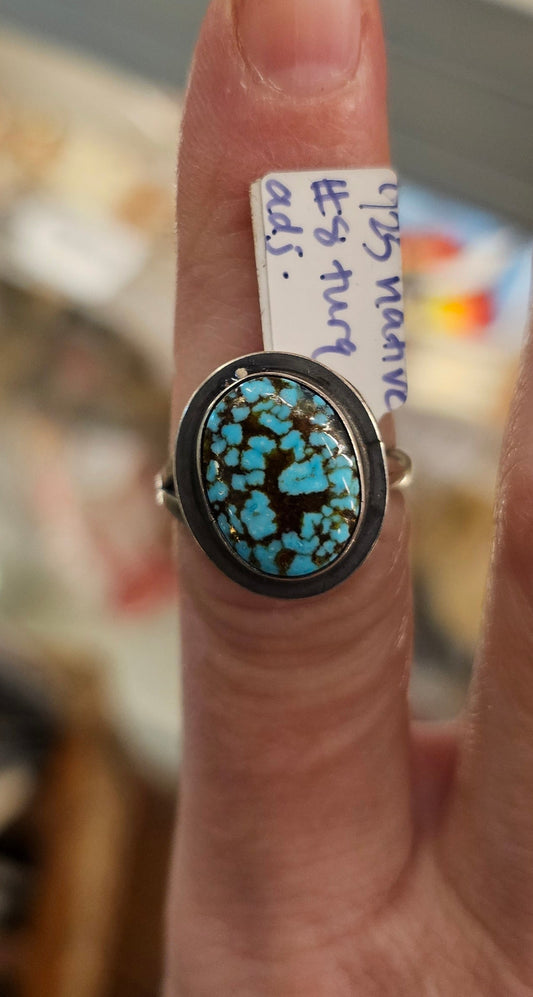 Vintage native Navajo #8 turquoise ring adjustable
