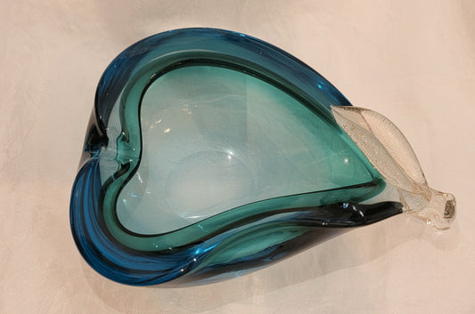 Teal and gold Murano pear bowl