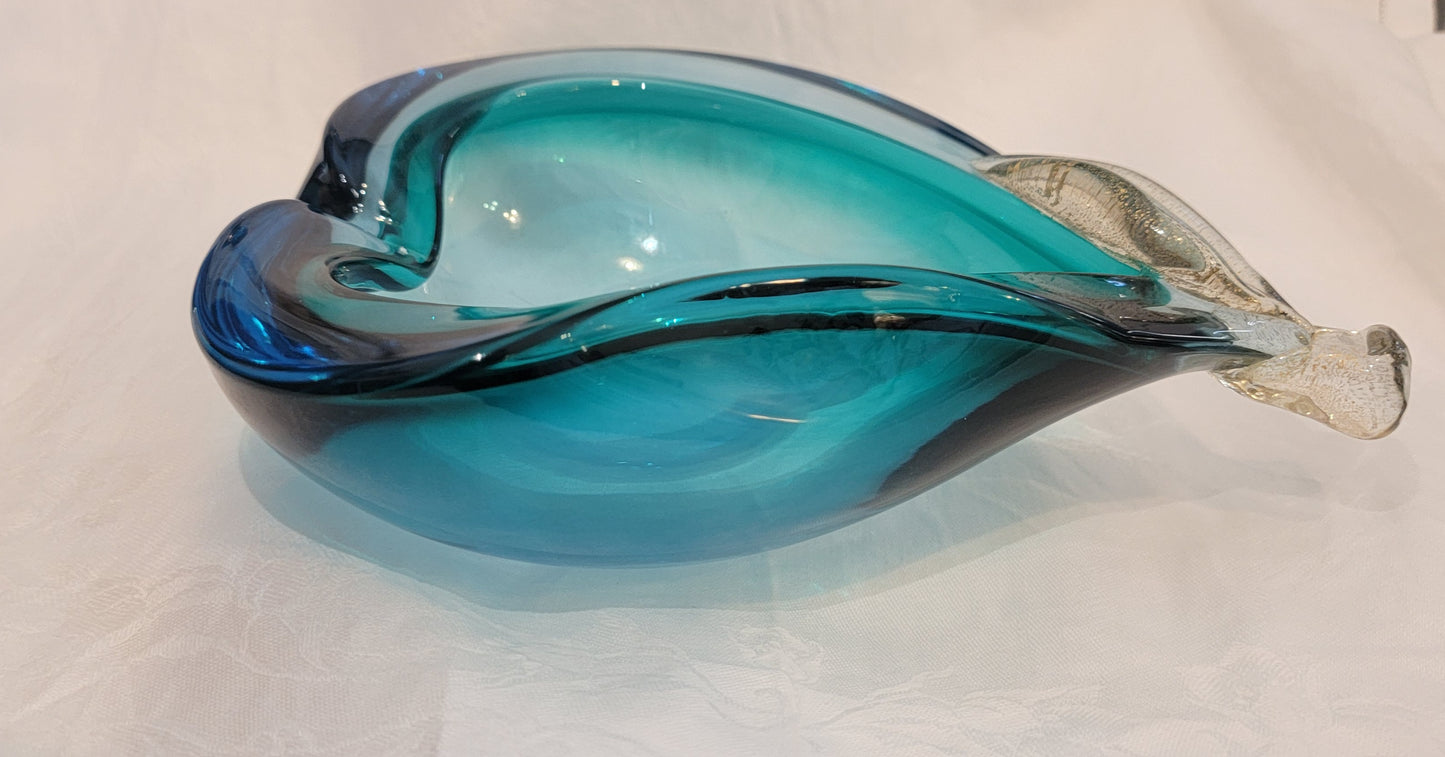 Teal and gold Murano pear bowl