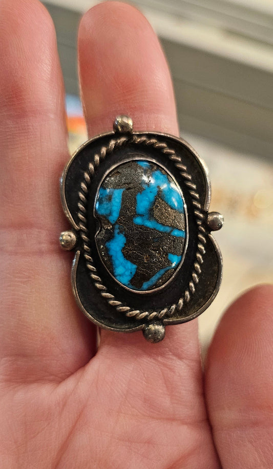 Vintage native American turquoise and sterling ring sz 10.5