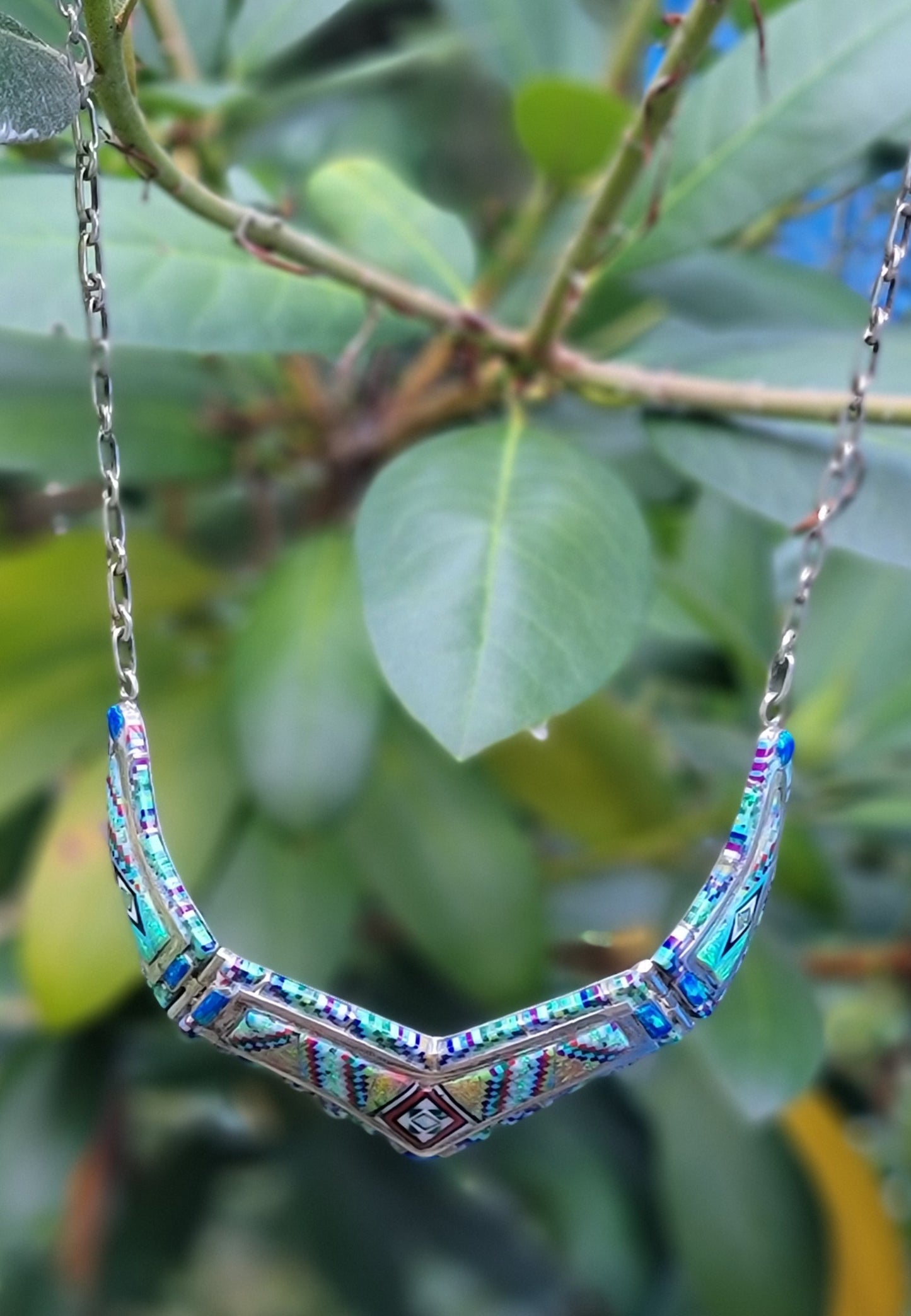 925 multi inlay collar necklace