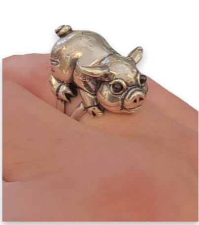 925 solid silver pig ring adjustable