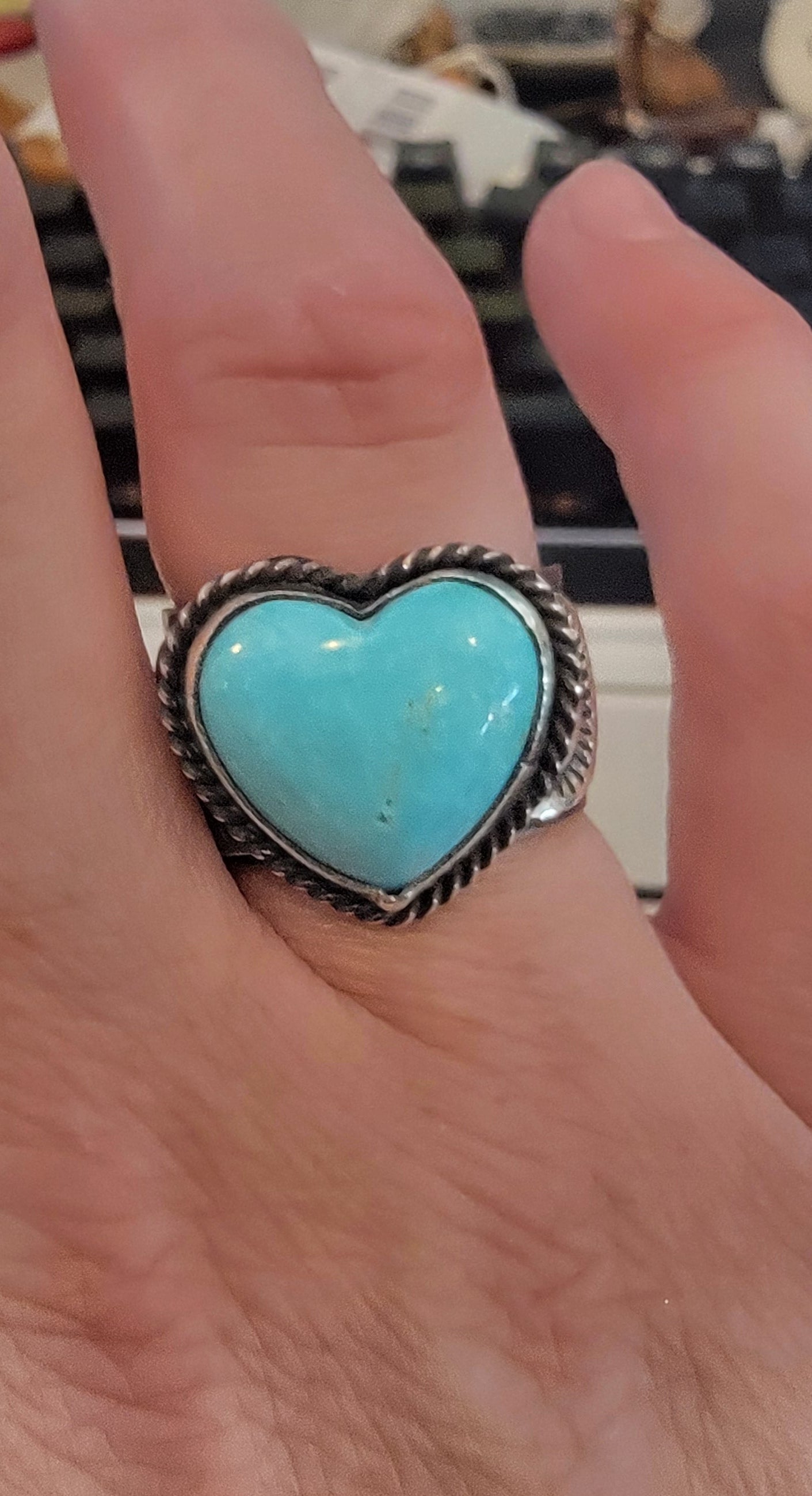 Sunshine Reeves Navajo 925 and turquoise heart ring sz 7.5