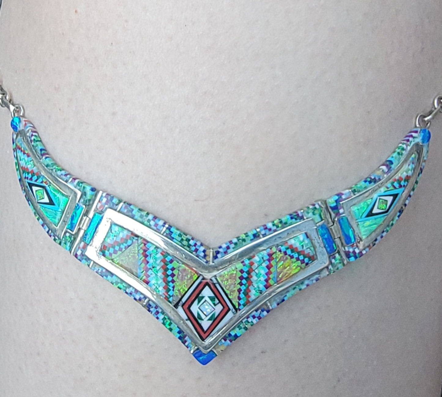 925 multi inlay collar necklace