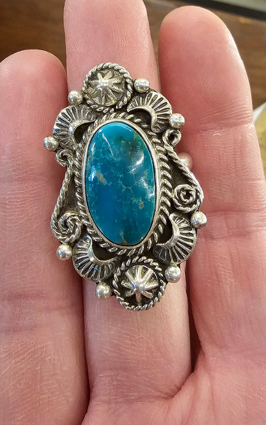Vintage native Navajo sterling silver turquoise ring size 10