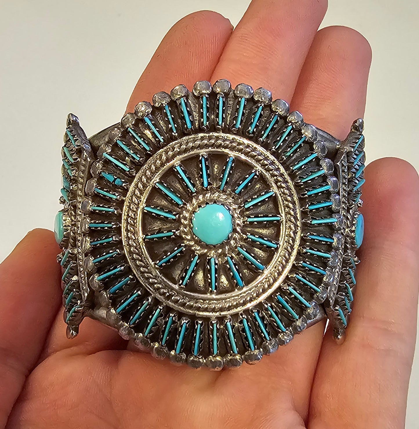 Zuni S Wallace needlepoint turquoise sterling silver cuff size 6.5